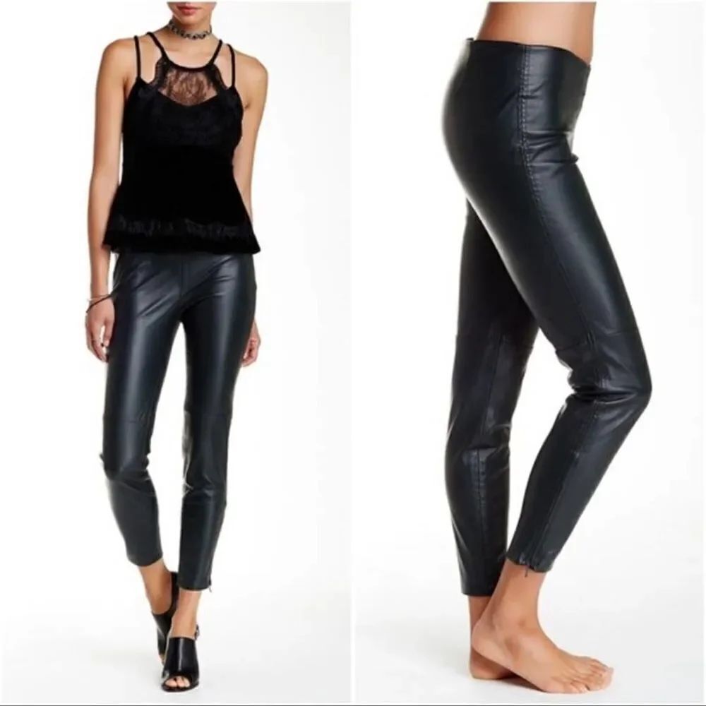 free people 6 Vegan Leather Black Stretch Zip Ankle Elastic Waist Moto Legging